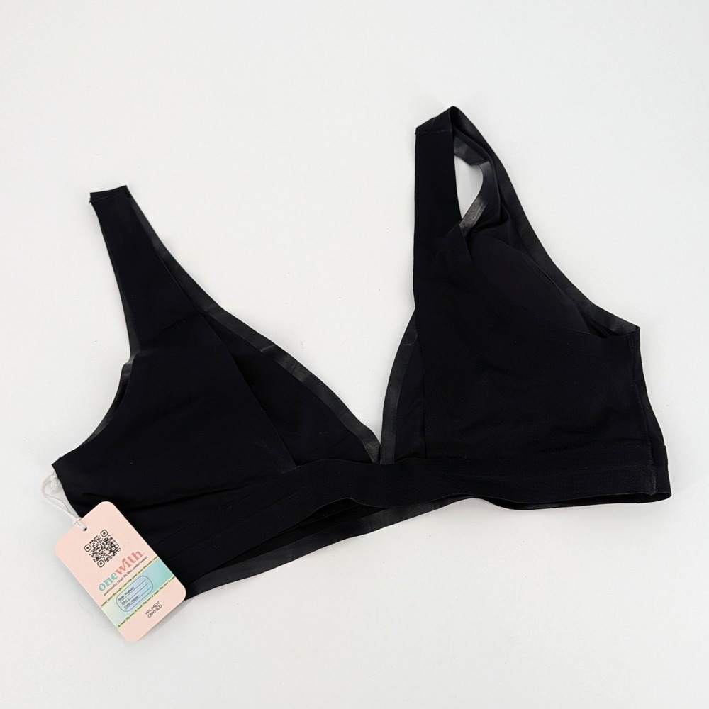 NWT Onewith Roxbury Seamless Bikini Top Abyss Black Dig-Free Swim Size L